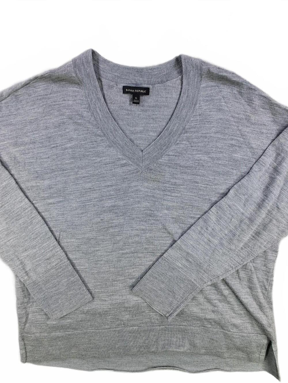 Banana Republic 100% Merino Wool V-Neck Sweater Gray XL
